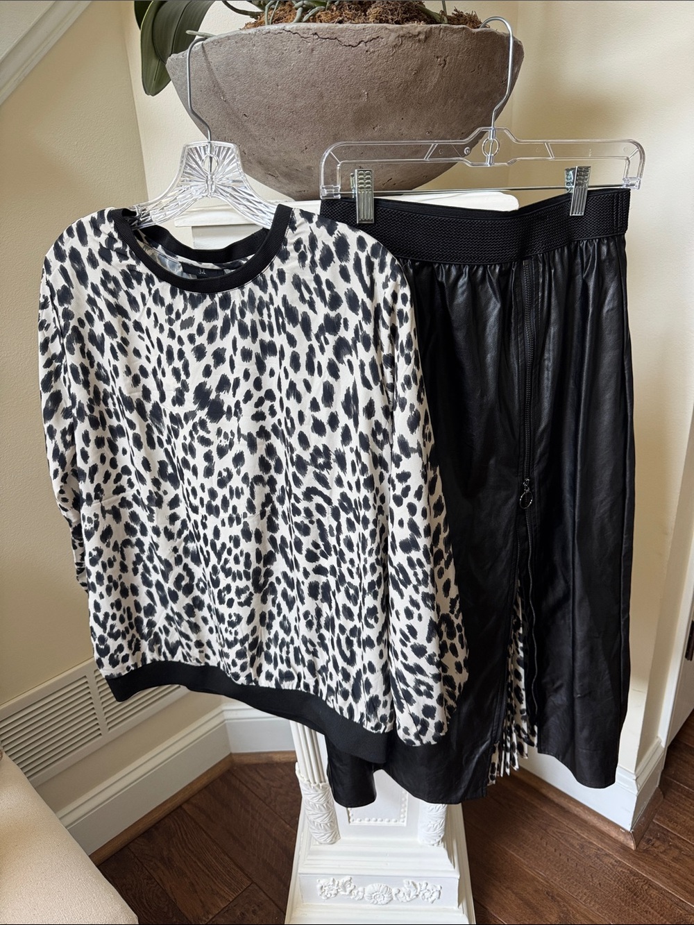 Black & White Leopard Blouse and Skirt Set